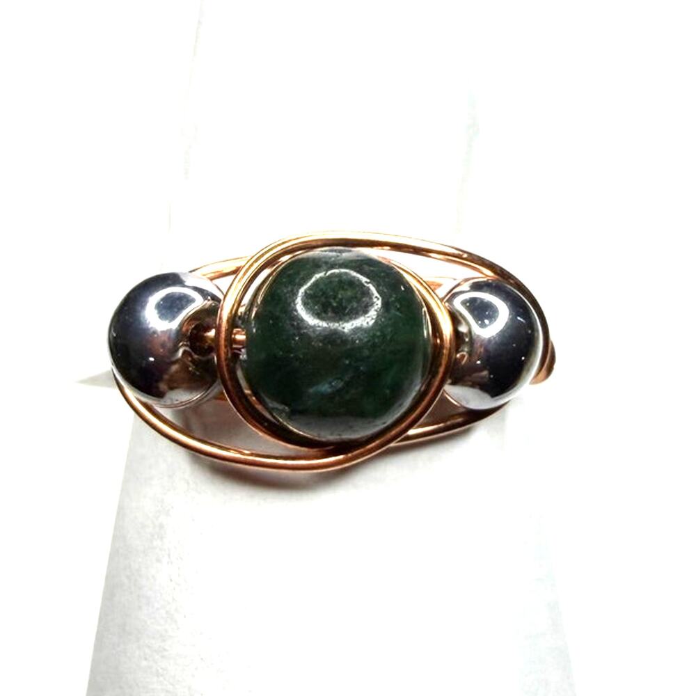 Jade ring copper handmade colored gemstone 8